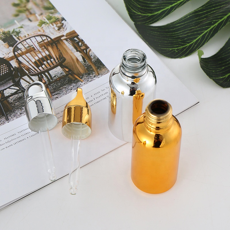 5ml 10ml 15ml 20ml 30ml 50ml 100ml Shiny Electroplate Gold Glass Dropper Bottles For Essential oil