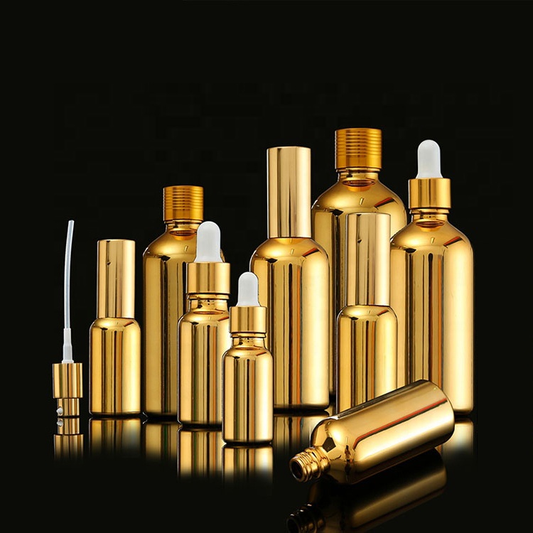 5ml 10ml 15ml 20ml 30ml 50ml 100ml Shiny Electroplate Gold Glass Dropper Bottles For Essential oil