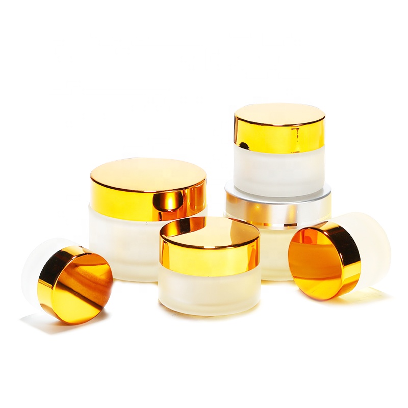 5ml 10ml 15ml 20ml 30ml 50ml 100ml Small Clear Frosted Glass Jar with Gold Lids for Cosmetics