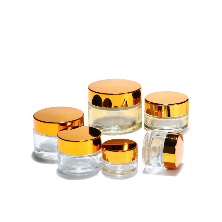 5ml 10ml 15ml 20ml 30ml 50ml 100ml Small Clear Frosted Glass Jar with Gold Lids for Cosmetics