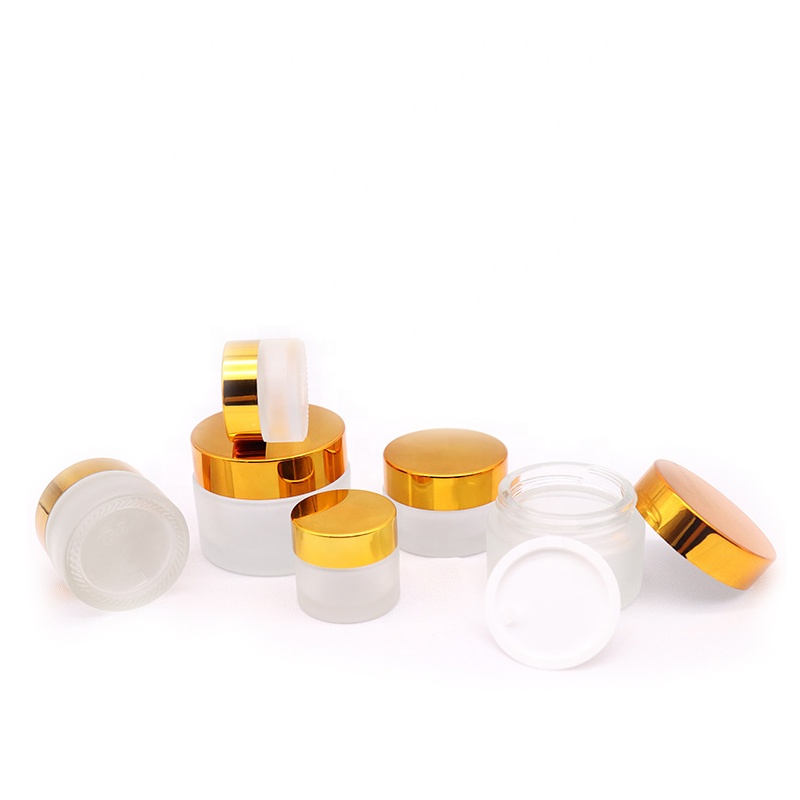 5ml 10ml 15ml 20ml 30ml 50ml 100ml Small Clear Frosted Glass Jar with Gold Lids for Cosmetics