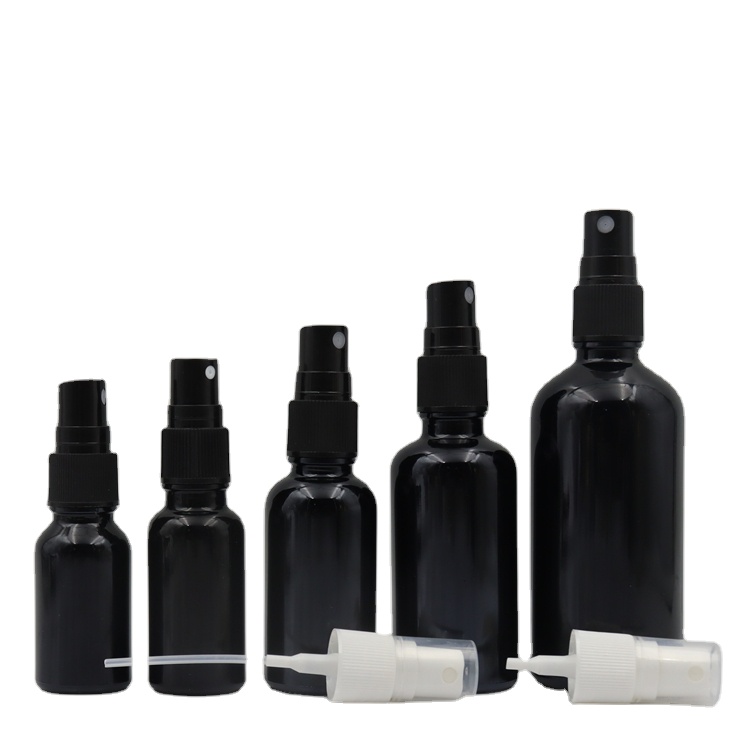 5ml 10ml 15ml 20ml 30ml 50ml 100ml Wholesale black empty cosmetic essential oil glass bottle with spray