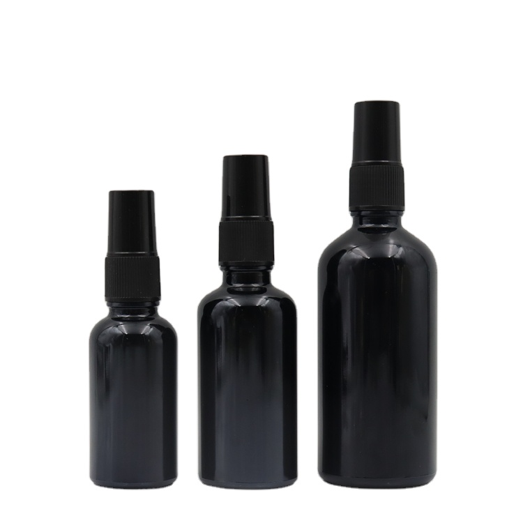 5ml 10ml 15ml 20ml 30ml 50ml 100ml Wholesale black empty cosmetic essential oil glass bottle with spray