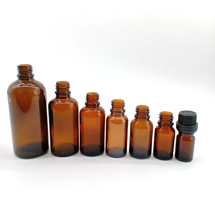 5ml 10ml 15ml 20ml 30ml 50ml 100ml amber essential oil glass bottle with tamper evident plastic cap and inner dropper