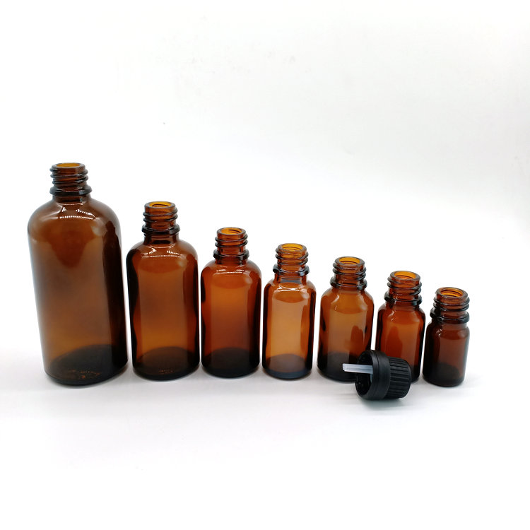 5ml 10ml 15ml 20ml 30ml 50ml 100ml amber essential oil glass bottle with tamper evident plastic cap and inner dropper