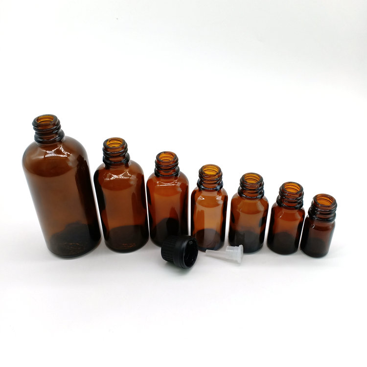 5ml 10ml 15ml 20ml 30ml 50ml 100ml amber essential oil glass bottle with tamper evident plastic cap and inner dropper