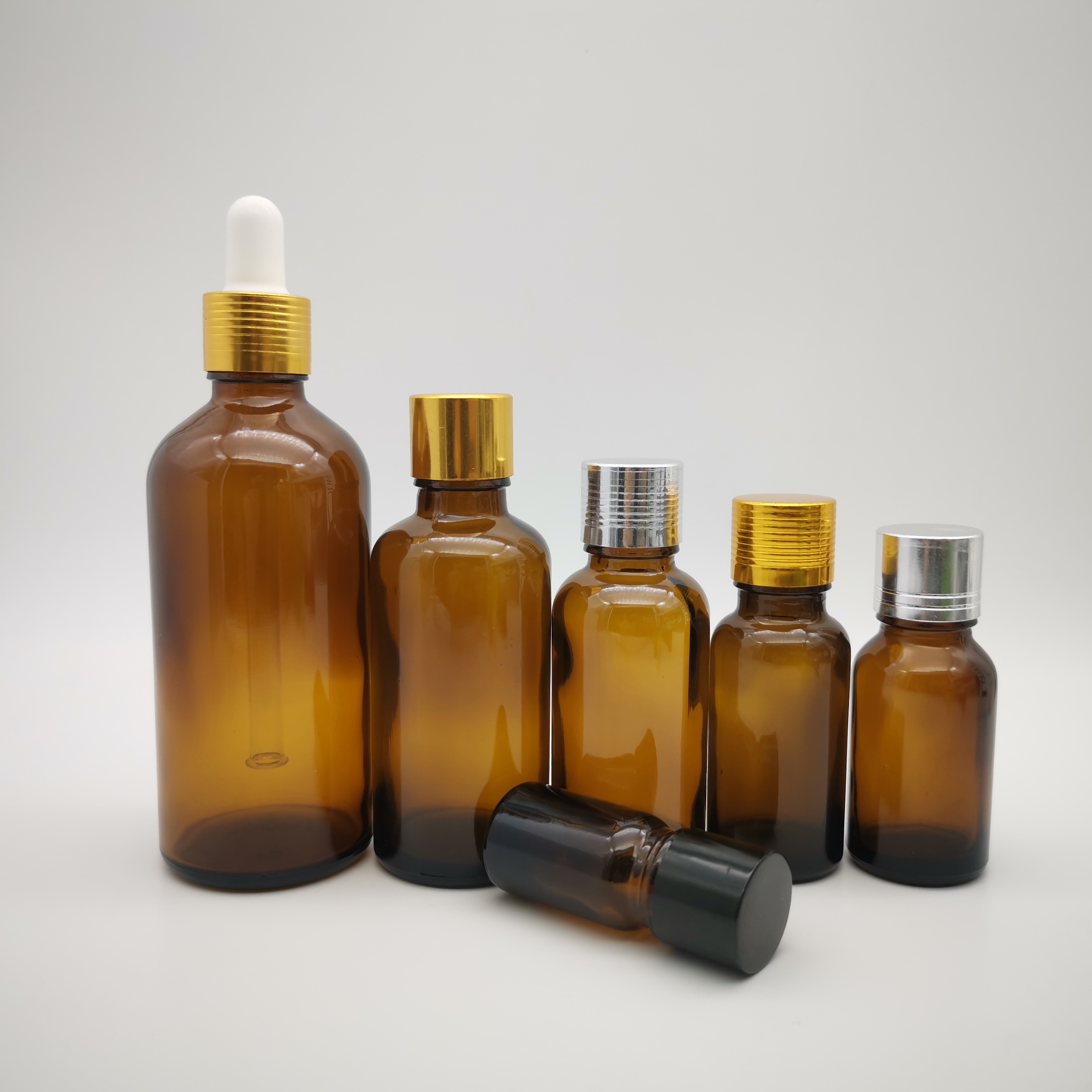 5ml 10ml 15ml 20ml 30ml 50ml 100ml amber frosted glass essential oil bottle with gold cap