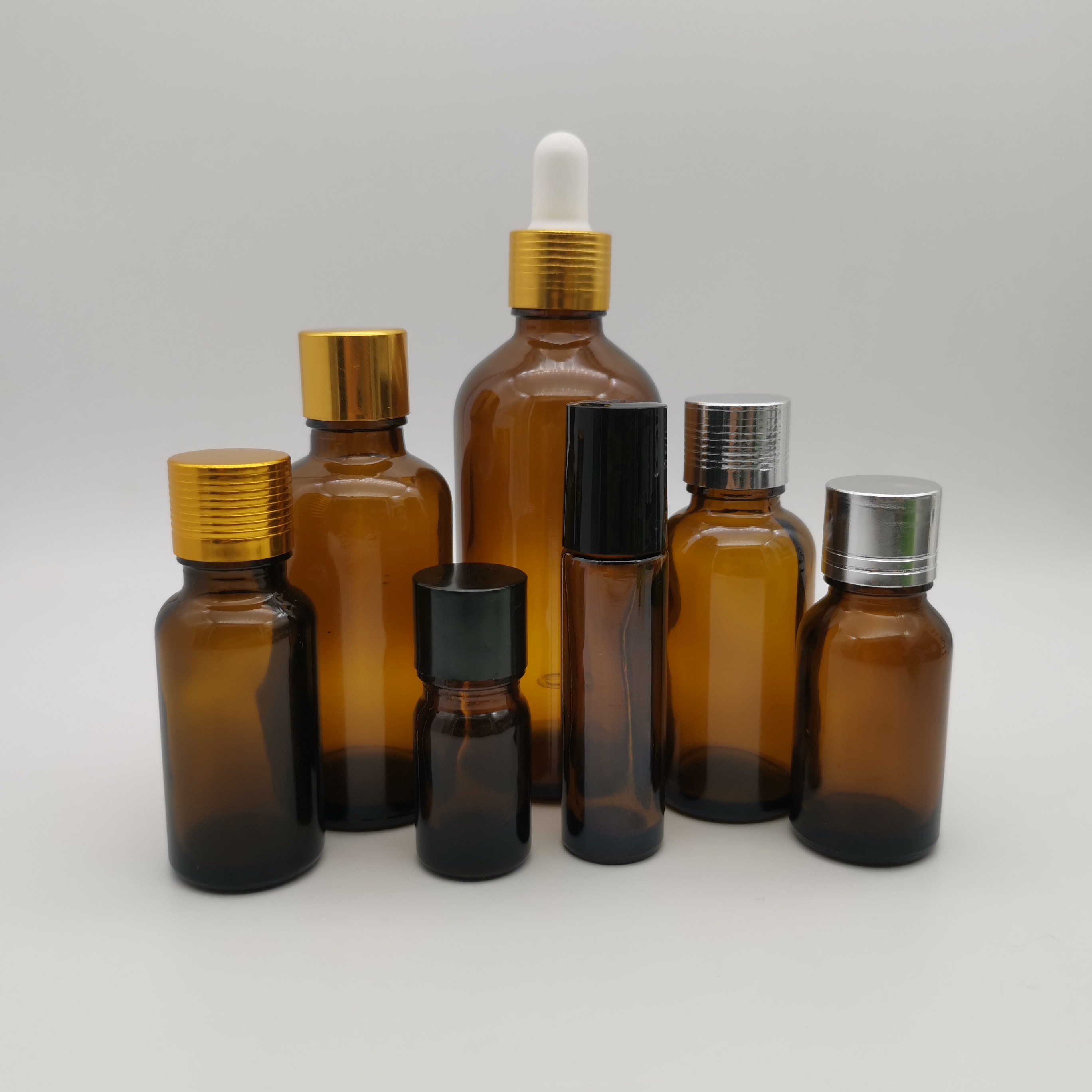 5ml 10ml 15ml 20ml 30ml 50ml 100ml amber frosted glass essential oil bottle with gold cap