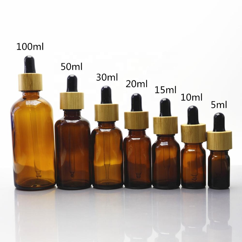 5ml 10ml 15ml 20ml 30ml 50ml 100ml amber perfume essential oil glass dropper bottle with dropper bamboo lid RB-192T