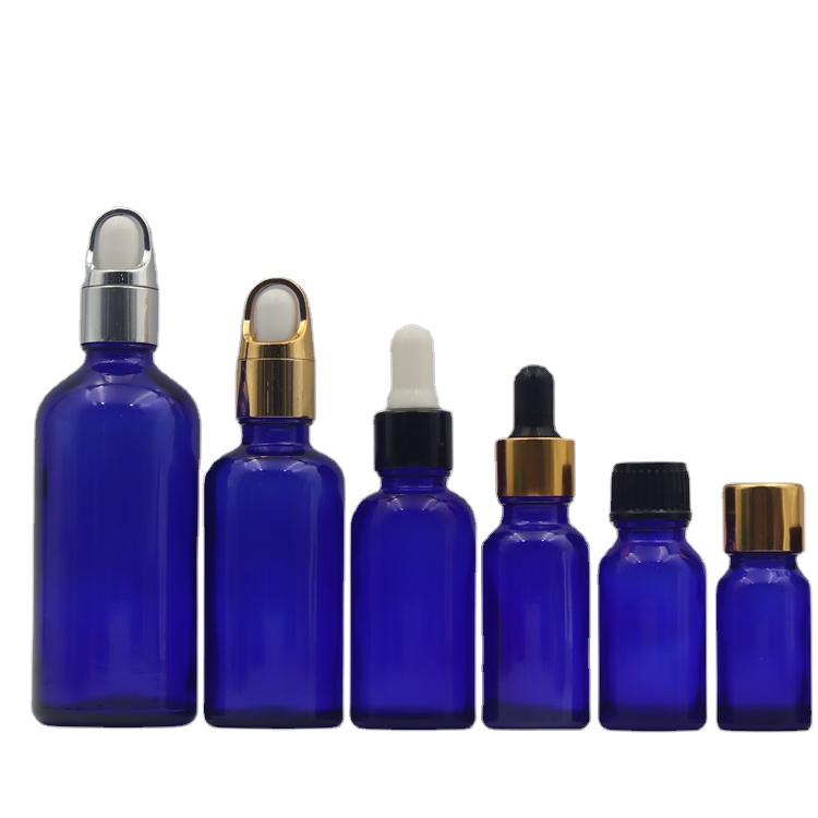 5ml 10ml 15ml 20ml 30ml 50ml 100ml blue glass essential oil dropper bottle