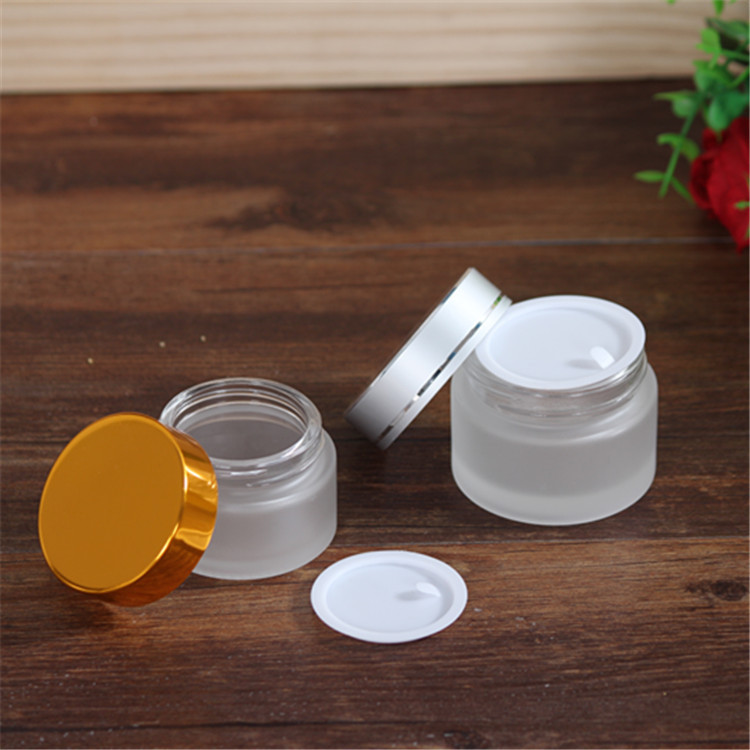 5ml 10ml 15ml 20ml 30ml 50ml 100ml clear frosted glass cosmetic cream jar with inner cap silver lid