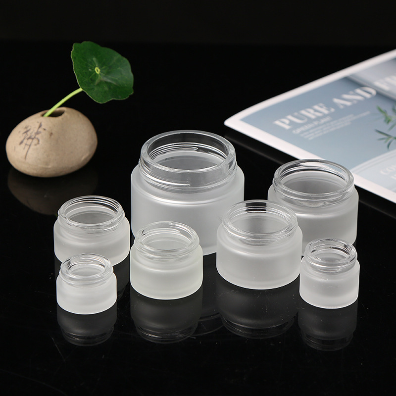 5ml 10ml 15ml 20ml 30ml 50ml 100ml clear frosted glass cosmetic cream jar with inner cap silver lid