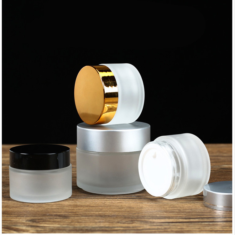 5ml 10ml 15ml 20ml 30ml 50ml 100ml clear frosted glass cosmetic cream jar with inner cap silver lid