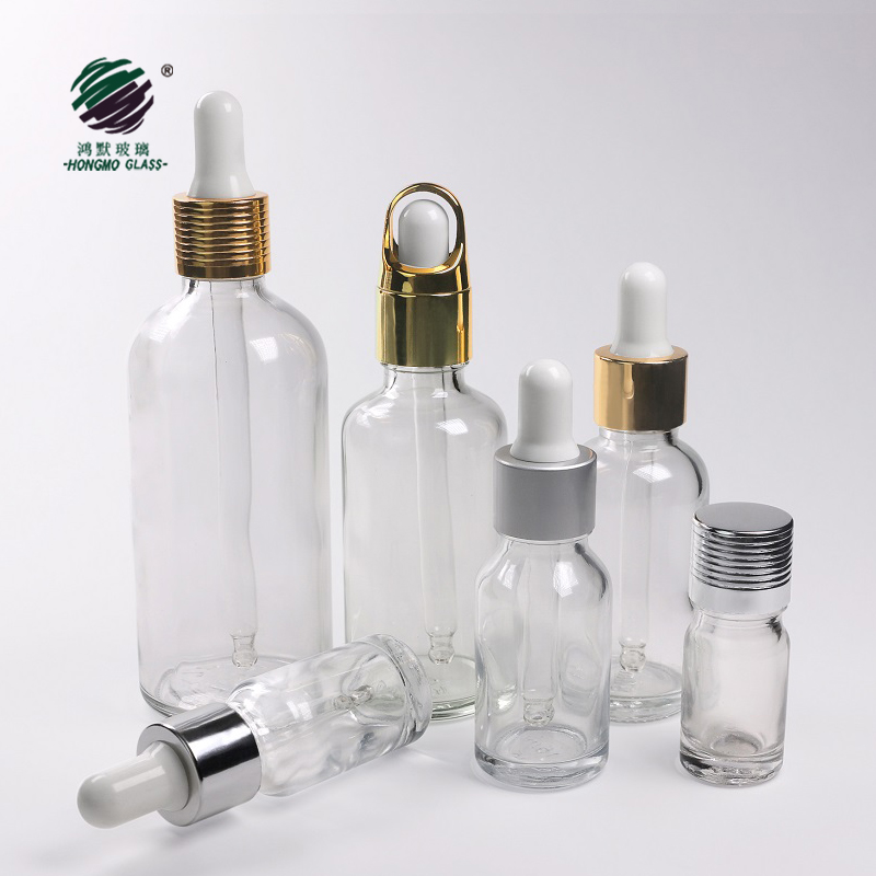 5ml 10ml 15ml 20ml 30ml 50ml 100ml clear glass essential oil bottles with euro dropper cap orifice reducers for e liquid serum