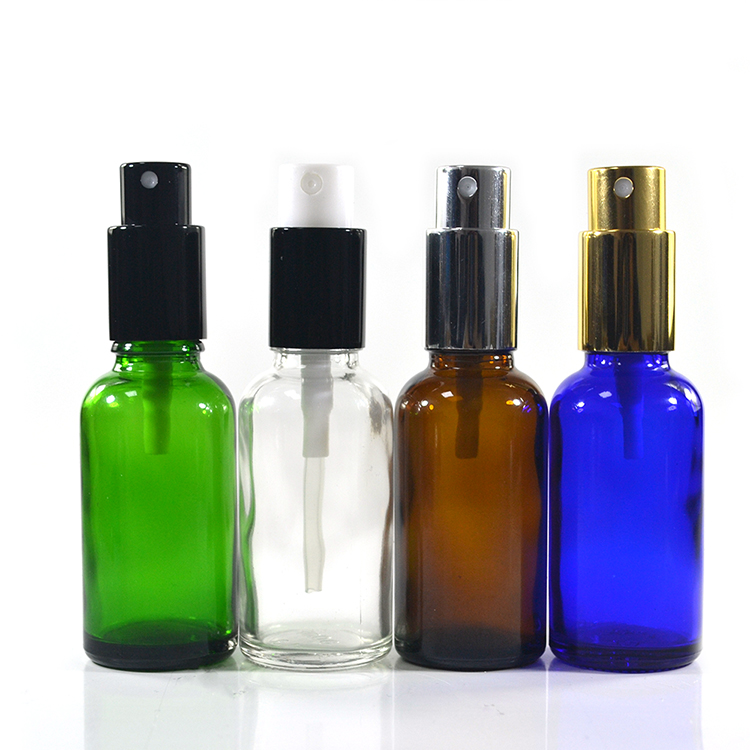 5ml 10ml 15ml 20ml 30ml 50ml 100ml clear green Cobalt blue amber glass bottle with pump sprayer