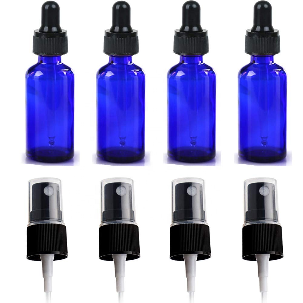 5ml 10ml 15ml 20ml 30ml 50ml 100ml coalt blue essential oil glass bottle with dropper tamper evident CRC cap