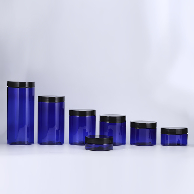 5ml 10ml 15ml 20ml 30ml 50ml 100ml cobalt blue glass jars with black lid