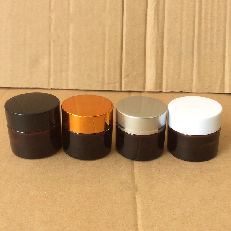 5ml 10ml 15ml 20ml 30ml 50ml 100ml cosmetic cream container amber glass jar with gold silver black white lids