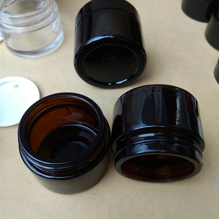 5ml 10ml 15ml 20ml 30ml 50ml 100ml cosmetic cream container amber glass jar with gold silver black white lids
