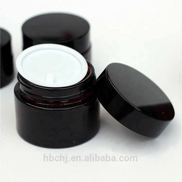 5ml 10ml 15ml 20ml 30ml 50ml 100ml cosmetic cream container amber glass jar with gold silver black white lids