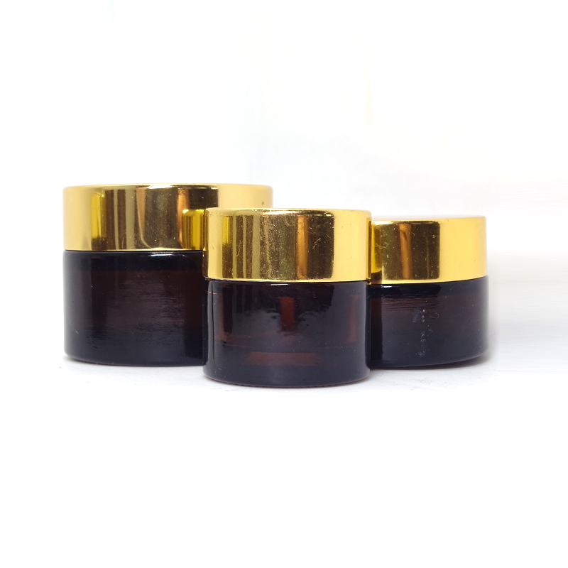 5ml 10ml 15ml 20ml 30ml 50ml 100ml cosmetic cream container amber glass jar with gold silver black white lids