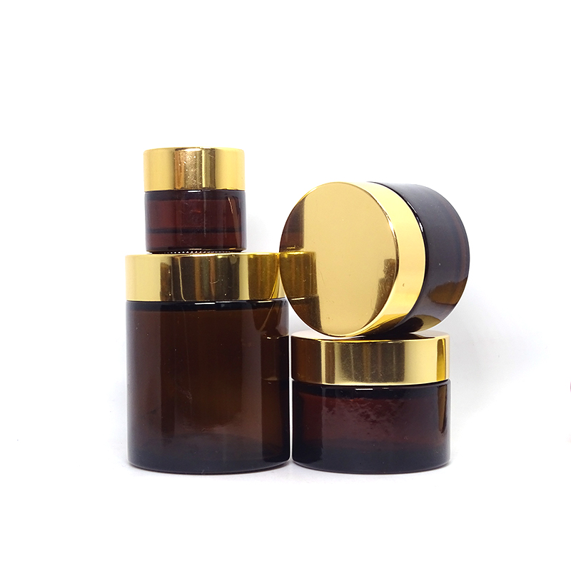 5ml 10ml 15ml 20ml 30ml 50ml 100ml cosmetic cream container amber glass jar with gold silver black white lids