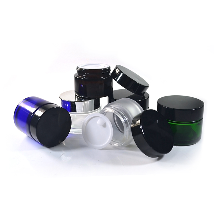 5ml 10ml 15ml 20ml 30ml 50ml 100ml cosmetic cream containers clear amber blue green glass jar