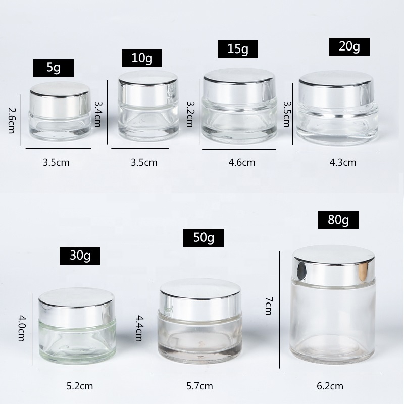 5ml 10ml 15ml 20ml 30ml 50ml 100ml cosmetic cream containers clear amber blue green glass jar