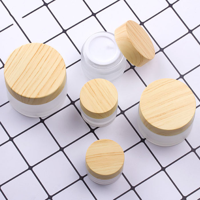 5ml 10ml 15ml 20ml 30ml 50ml 100ml cosmetic packaging glass cream jar ith wood grain cap