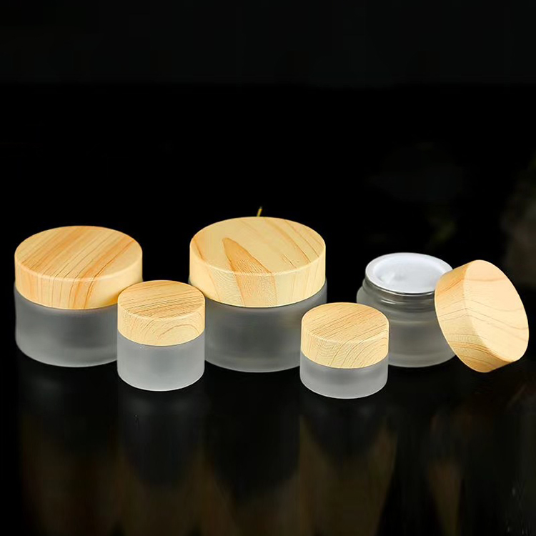 5ml 10ml 15ml 20ml 30ml 50ml 100ml cosmetic packaging glass cream jar ith wood grain cap