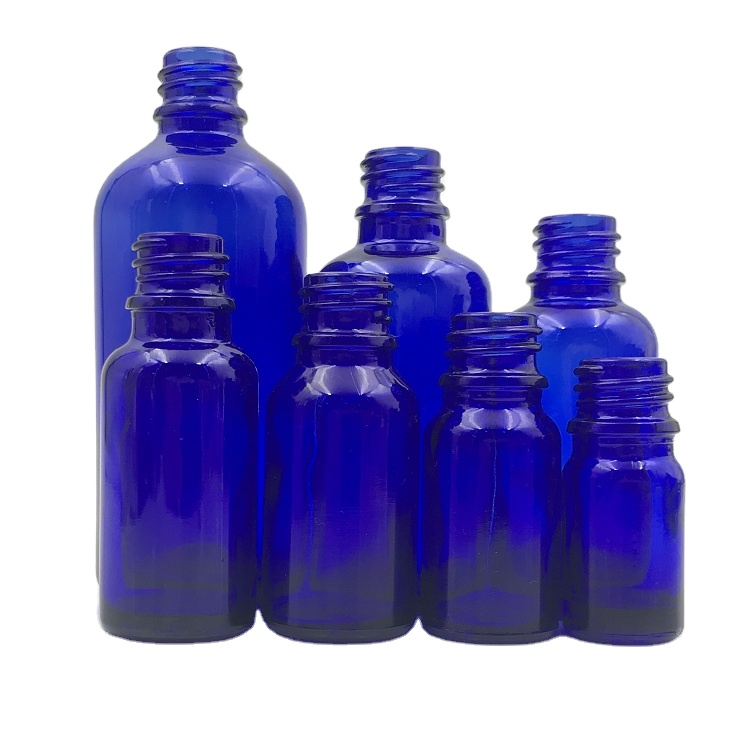 5ml 10ml 15ml 20ml 30ml 50ml 100ml empty blue round shape glass essential oil bottles for liquor with cap