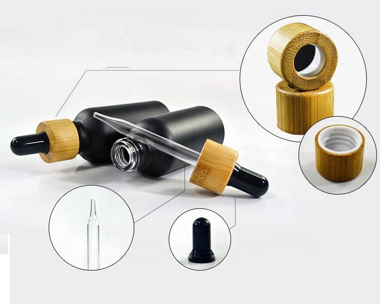 5ml 10ml 15ml 20ml 30ml 50ml 100ml essential oil matte frosted black glass bottle with bamboo dropper cap