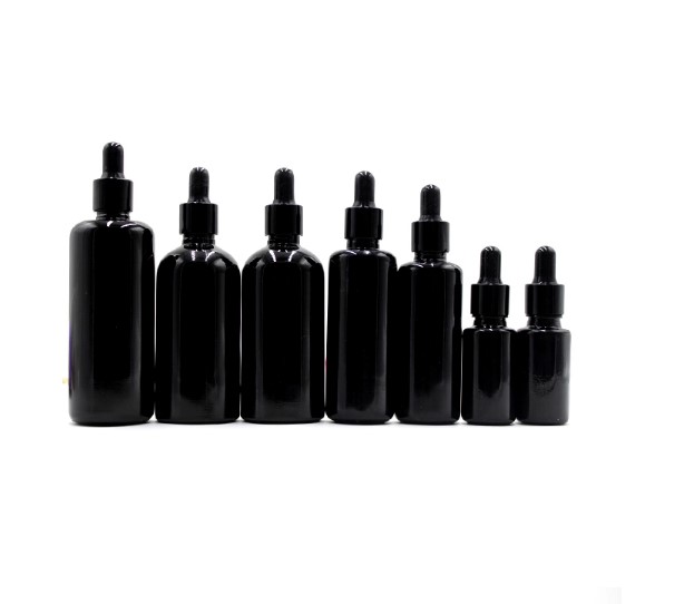 5ml 10ml 15ml 20ml 30ml 50ml 100ml flat shoulder black dropper bottle