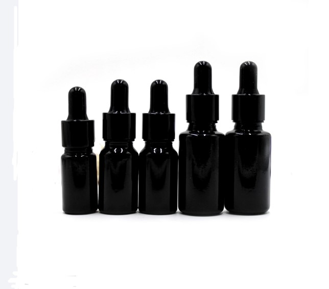 5ml 10ml 15ml 20ml 30ml 50ml 100ml flat shoulder black dropper bottle