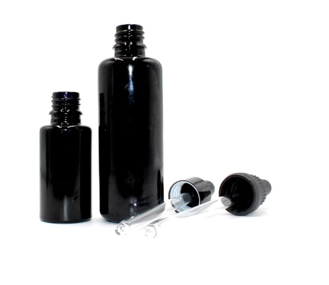 5ml 10ml 15ml 20ml 30ml 50ml 100ml flat shoulder black dropper bottle