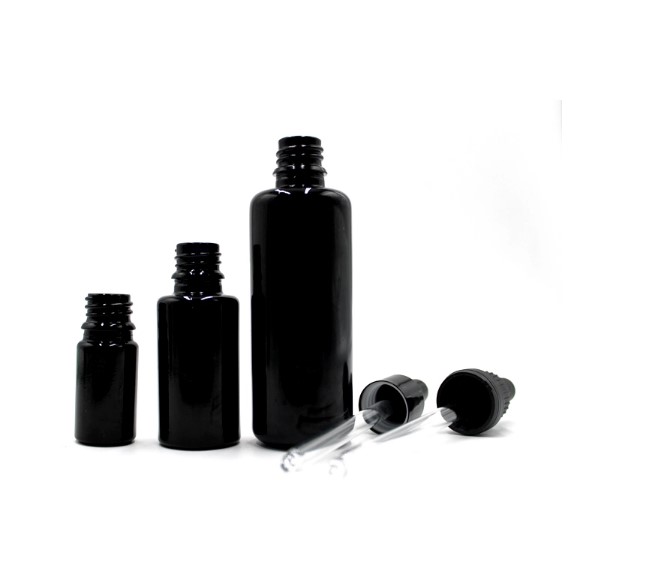 5ml 10ml 15ml 20ml 30ml 50ml 100ml flat shoulder black dropper bottle