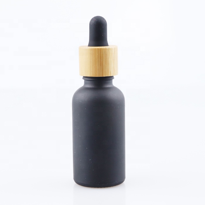 5ml 10ml 15ml 20ml 30ml 50ml 100ml frosted black essential oil glass dropper bottle glass  hair oil bottle with bamboo  cap