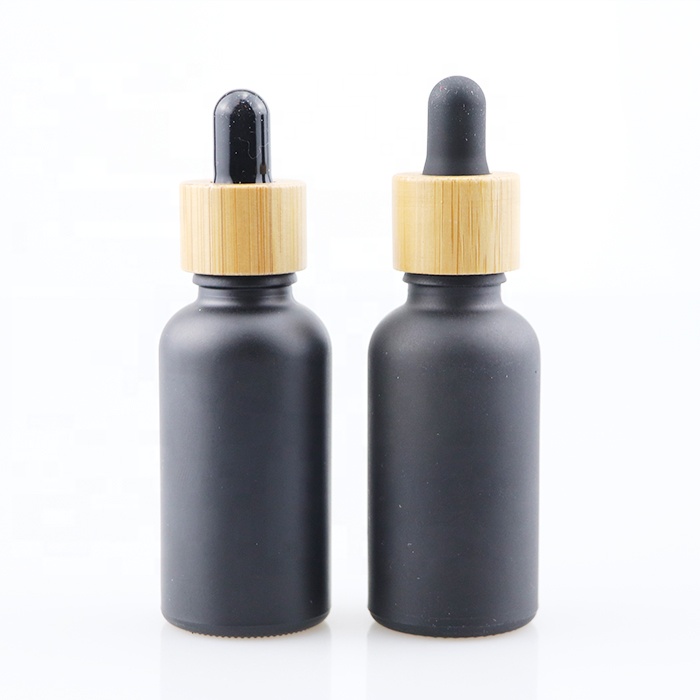 5ml 10ml 15ml 20ml 30ml 50ml 100ml frosted black essential oil glass dropper bottle glass hair oil bottle with bamboo cap
