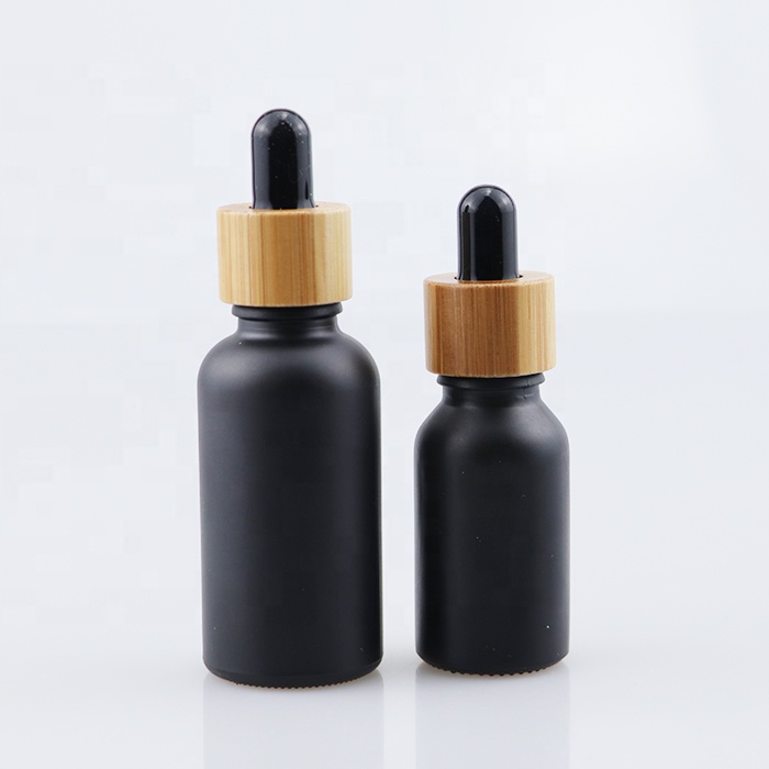 5ml 10ml 15ml 20ml 30ml 50ml 100ml frosted black essential oil glass dropper bottle glass hair oil bottle with bamboo cap