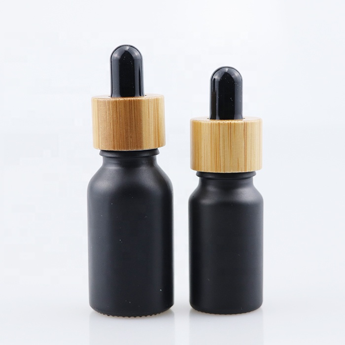 5ml 10ml 15ml 20ml 30ml 50ml 100ml frosted black essential oil glass dropper bottle glass hair oil bottle with bamboo cap