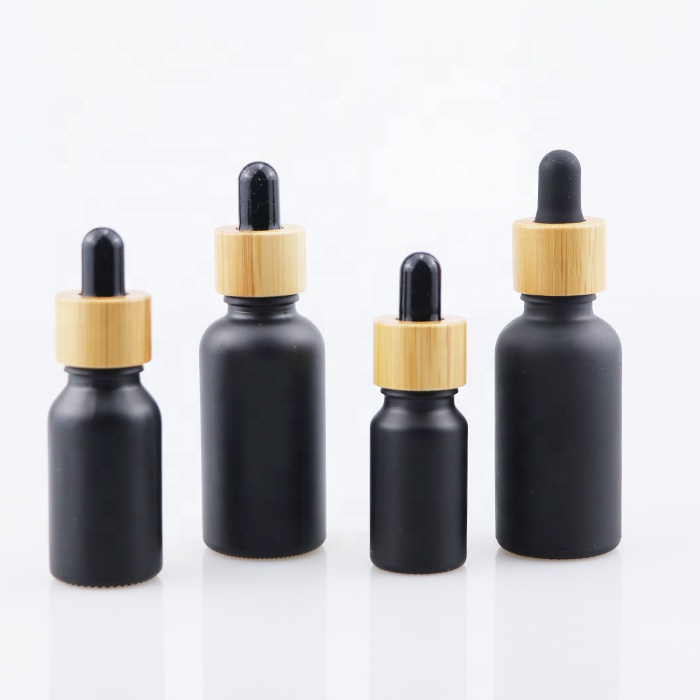 5ml 10ml 15ml 20ml 30ml 50ml 100ml frosted black essential oil glass dropper bottle glass hair oil bottle with bamboo cap