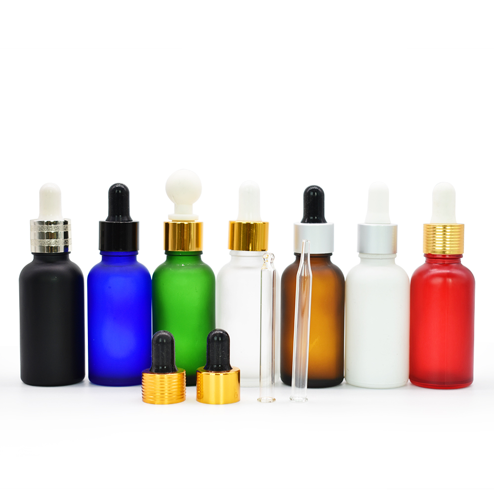 5ml 10ml 15ml 20ml 30ml 50ml 100ml frosted green blue amber clear essential oil glass dropper bottle with bamboo lid