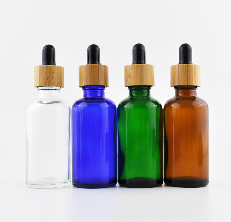 5ml 10ml 15ml 20ml 30ml 50ml 100ml frosted green blue amber clear essential oil glass dropper bottle with bamboo lid