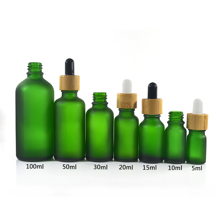 5ml 10ml 15ml 20ml 30ml 50ml 100ml frosted green blue amber clear essential oil glass dropper bottle with bamboo lid