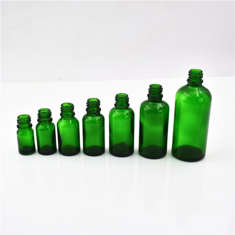 5ml 10ml 15ml 20ml 30ml 50ml 100ml green glass essential oil bottle with orifice reducer and cap