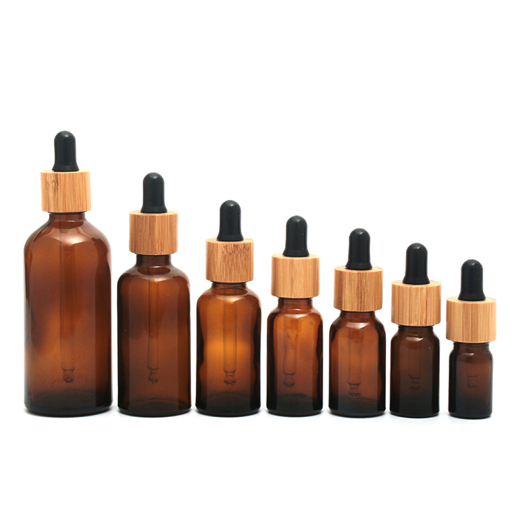 5ml 10ml 15ml 20ml 30ml 50ml 100ml hair oil packaging amber glass dropper bottle with bamboo dropper lid