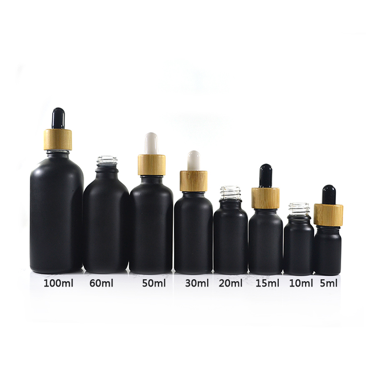 5ml 10ml 15ml 20ml 30ml 50ml 100ml matte black essential oil glass bottle with dropper