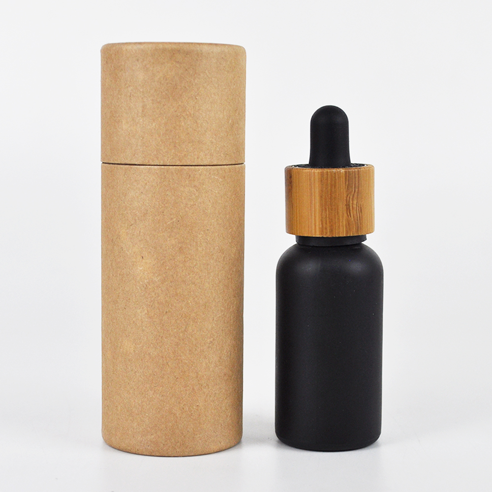 5ml 10ml 15ml 20ml 30ml 50ml 100ml matte black essential oil serum glass dropper bottle with bamboo cap paper tube