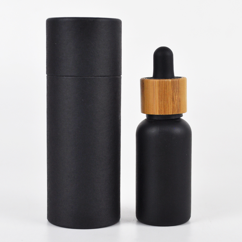 5ml 10ml 15ml 20ml 30ml 50ml 100ml matte black essential oil serum glass dropper bottle with bamboo cap paper tube