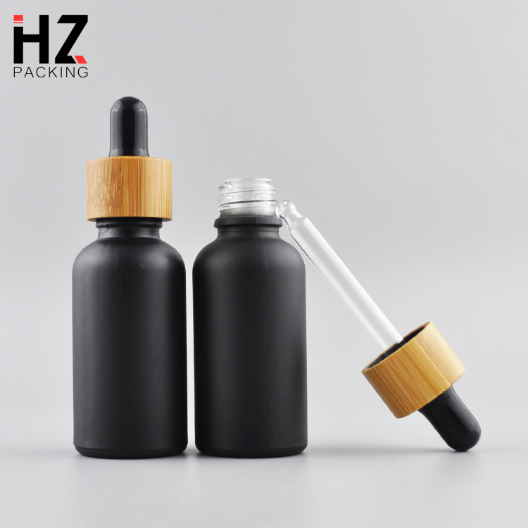 5ml 10ml 15ml 20ml 30ml 50ml 100ml matte black essential oil serum glass dropper bottle with bamboo cap paper tube